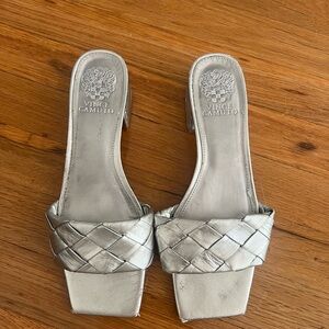 Vince Camuto Silver Semtera Braid Chunky Block Heels Open Toe Sandal